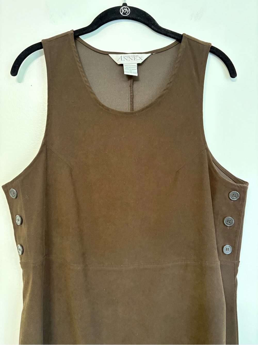 Vintage Casual Corner Brown Faux Suede Sleeveless Maxi Dress Side Buttons Sz 12 - Picture 3 of 10